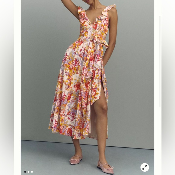 BHLDN Dresses & Skirts - NWT BHLDN Sadie Fit and Flare Floral Linen Dress Wedding Guest Dress Size Medium